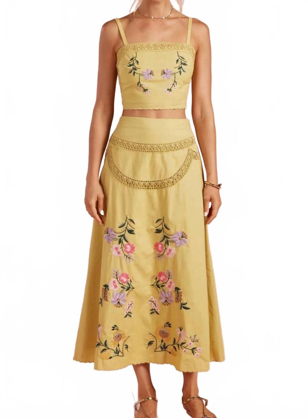NEW STRUT & BOLT embroidered floral lace detail top in yellow
